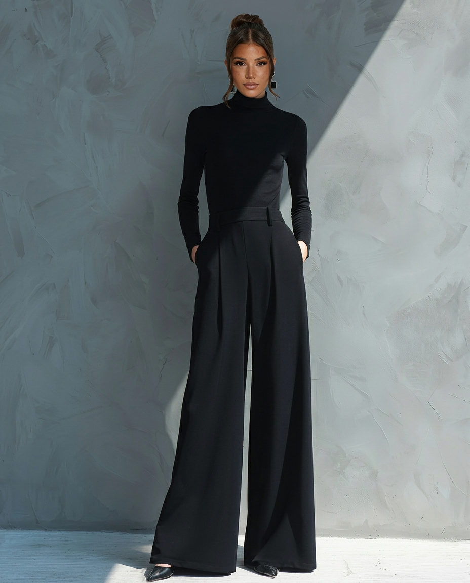 Melva | Turtleneck Wide-Leg Knit Jumpsuit