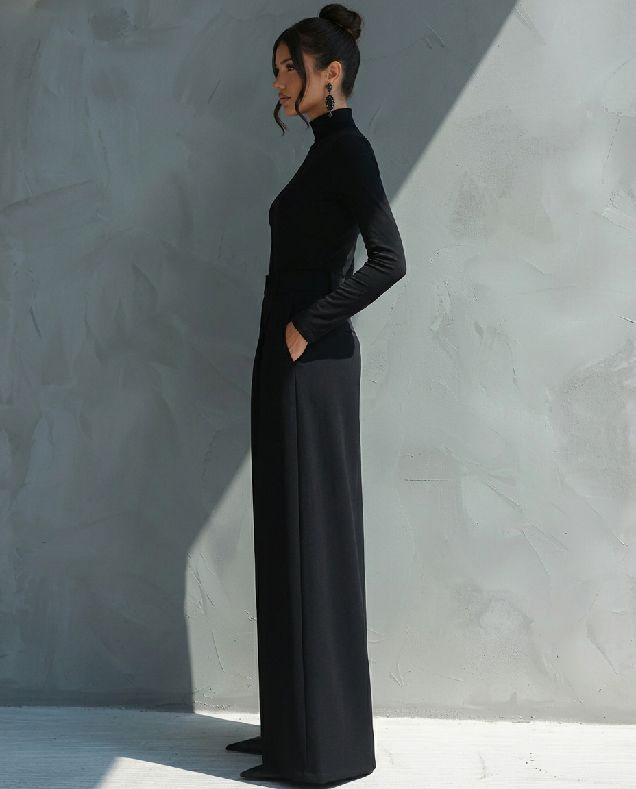 Melva | Turtleneck Wide-Leg Knit Jumpsuit