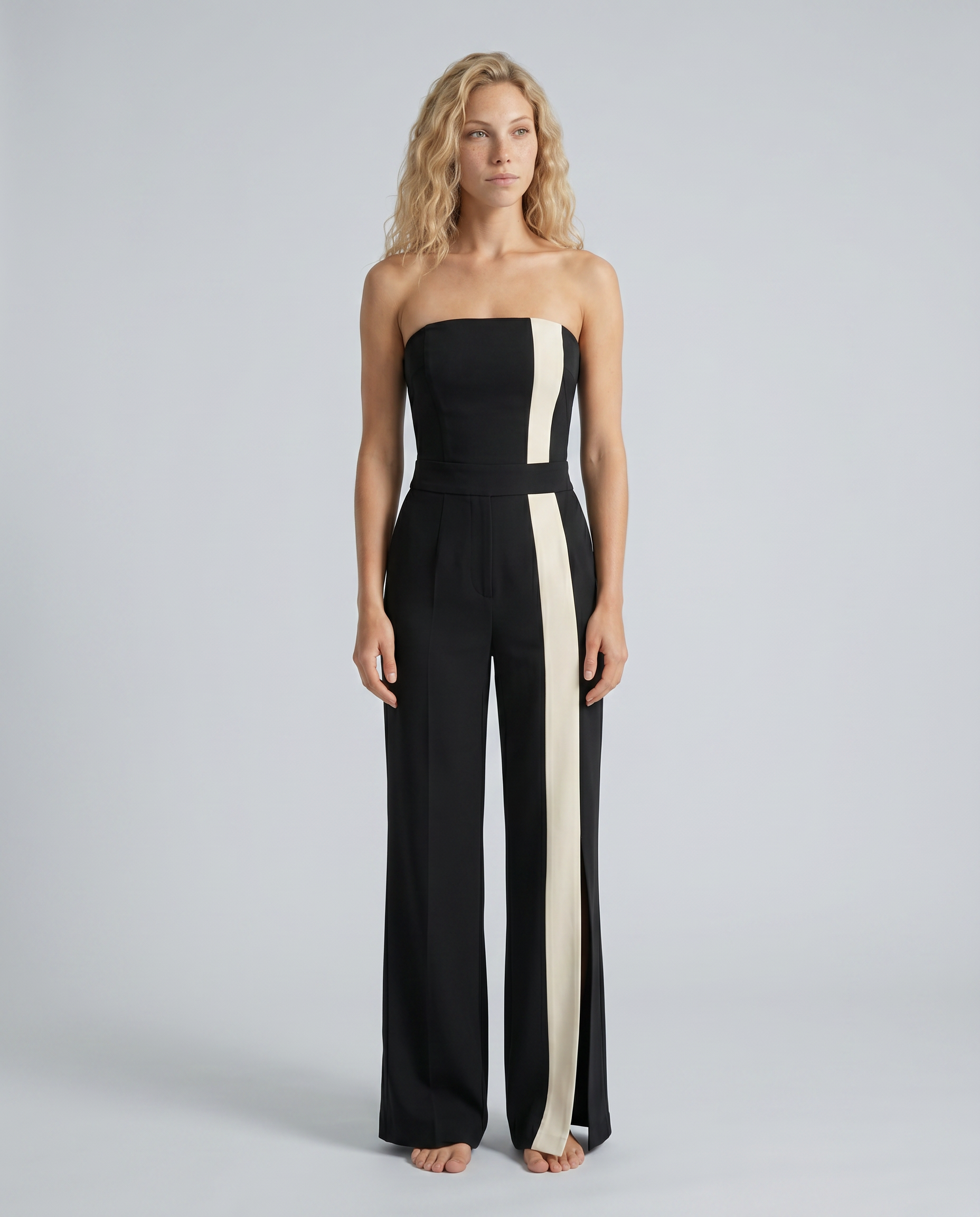 Leila | Strapless Contrast Stripe Jumpsuit