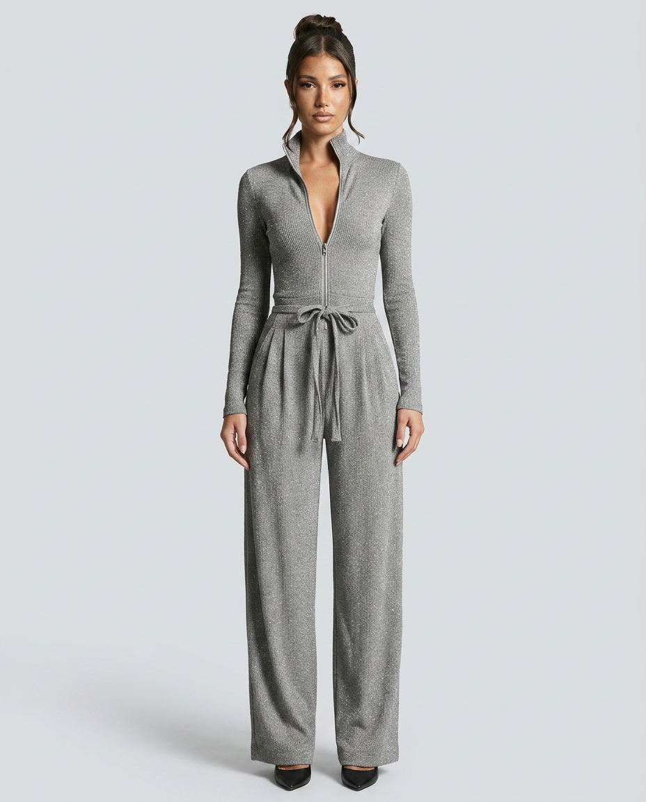 Audrey | Sparkling Zip-Front Jumpsuit