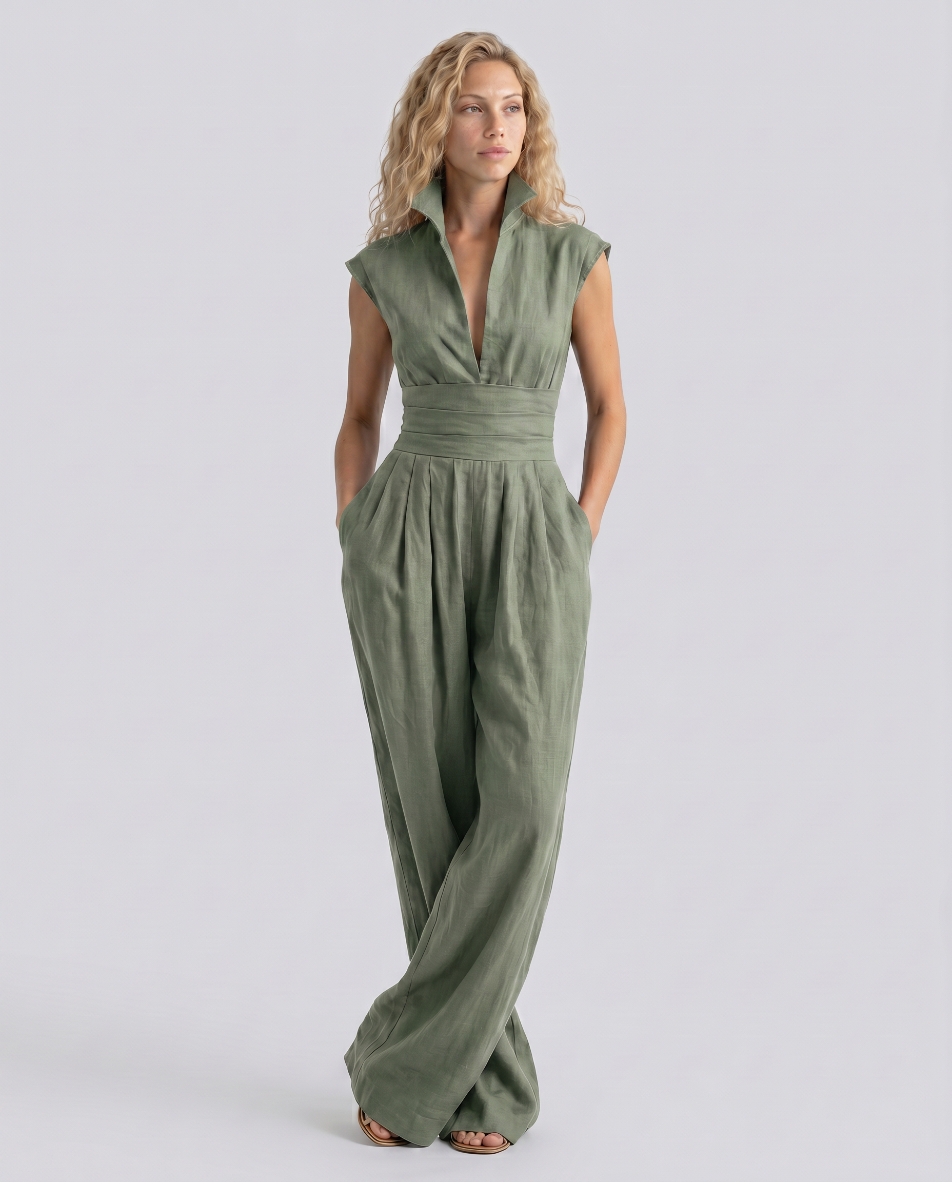 Rhoda | Linen-Blend Wide-Leg Jumpsuit