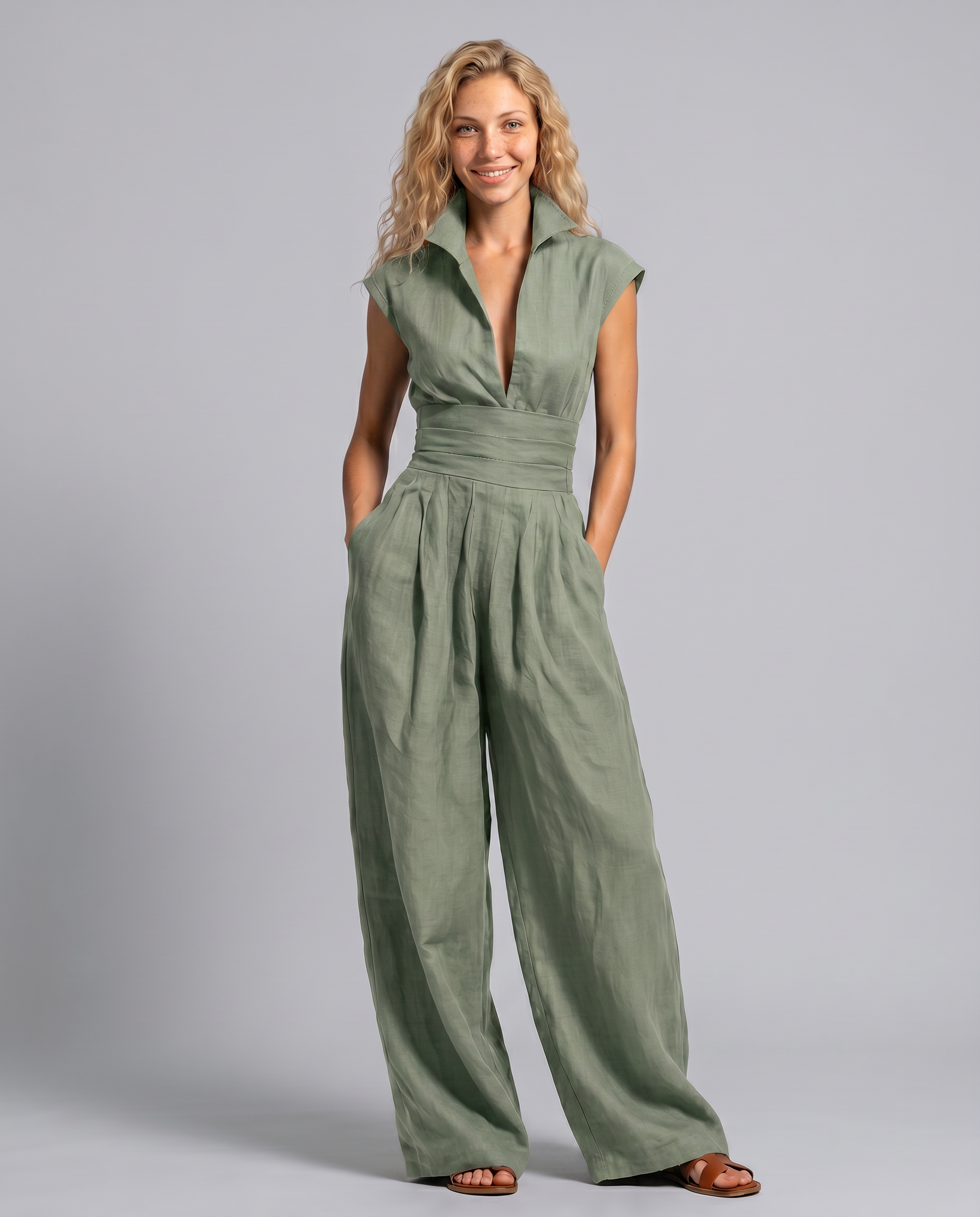 Rhoda | Linen-Blend Wide-Leg Jumpsuit