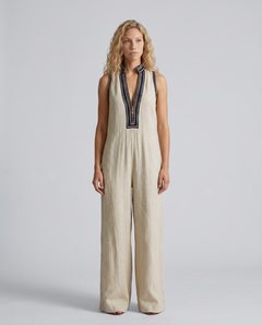 Angie | Sleeveless Linen-Blend Embroidered Jumpsuit