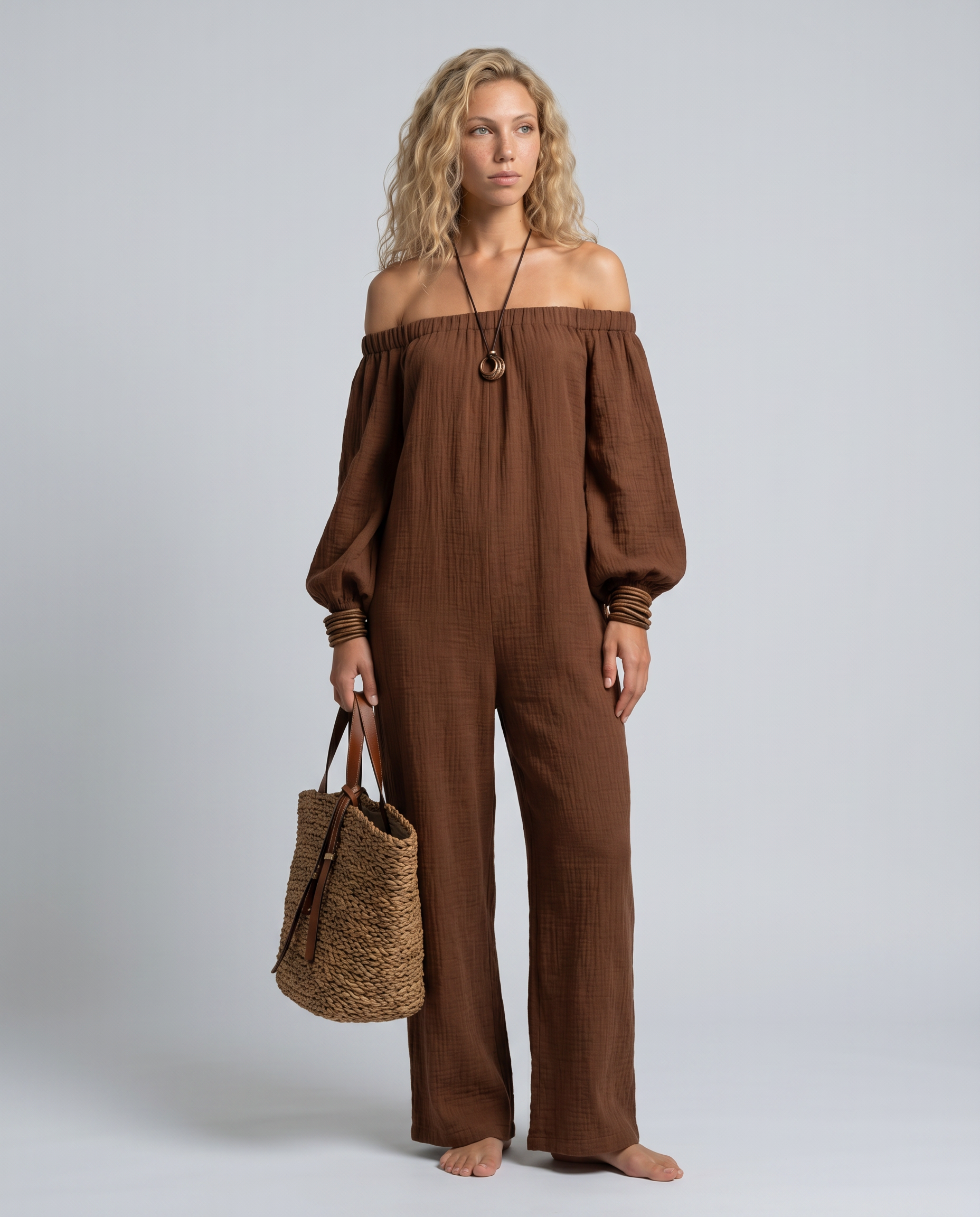 Shawna | Off-Shoulder Linen-Blend Relaxed Jumpsuit