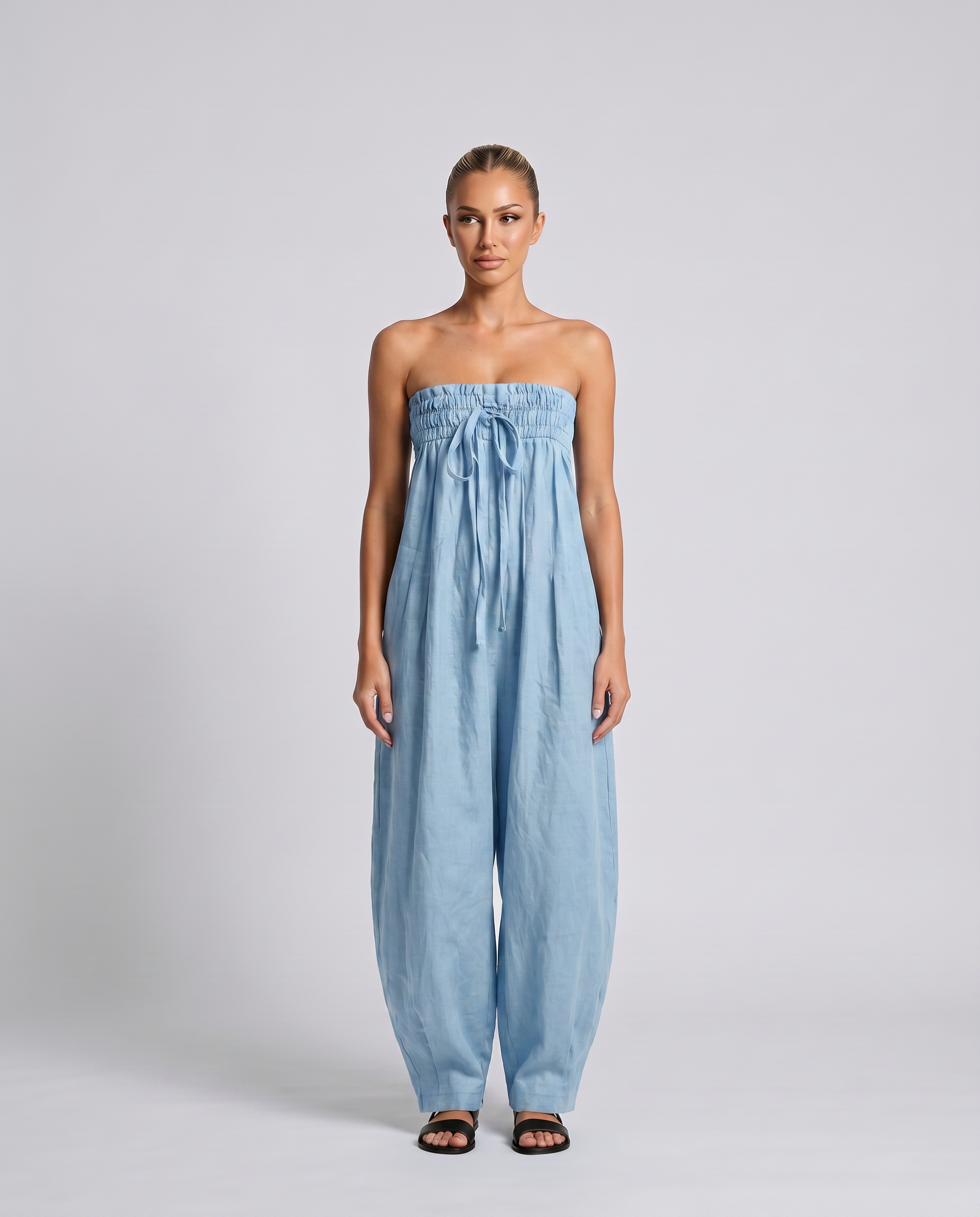 Cherry | Strapless Relaxed Linen-Blend Jumpsuit
