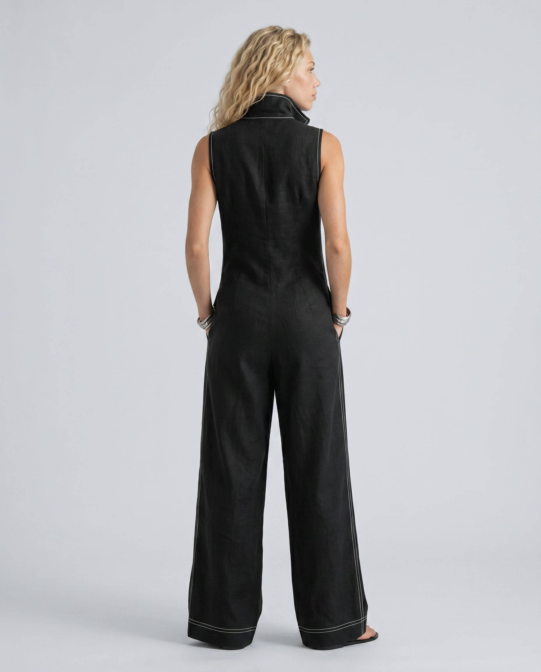 Katina | Sleeveless Contrast Trim Relaxed Jumpsuit