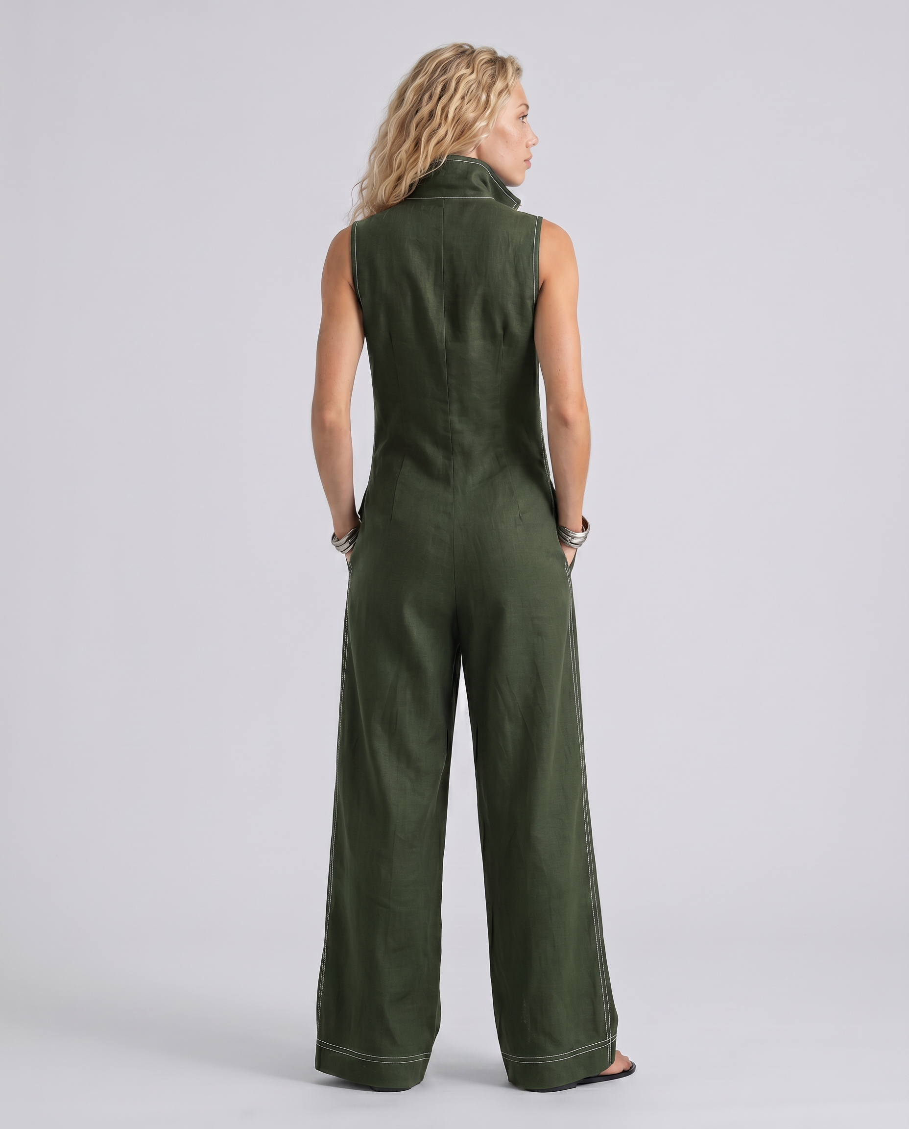 Katina | Sleeveless Contrast Trim Relaxed Jumpsuit