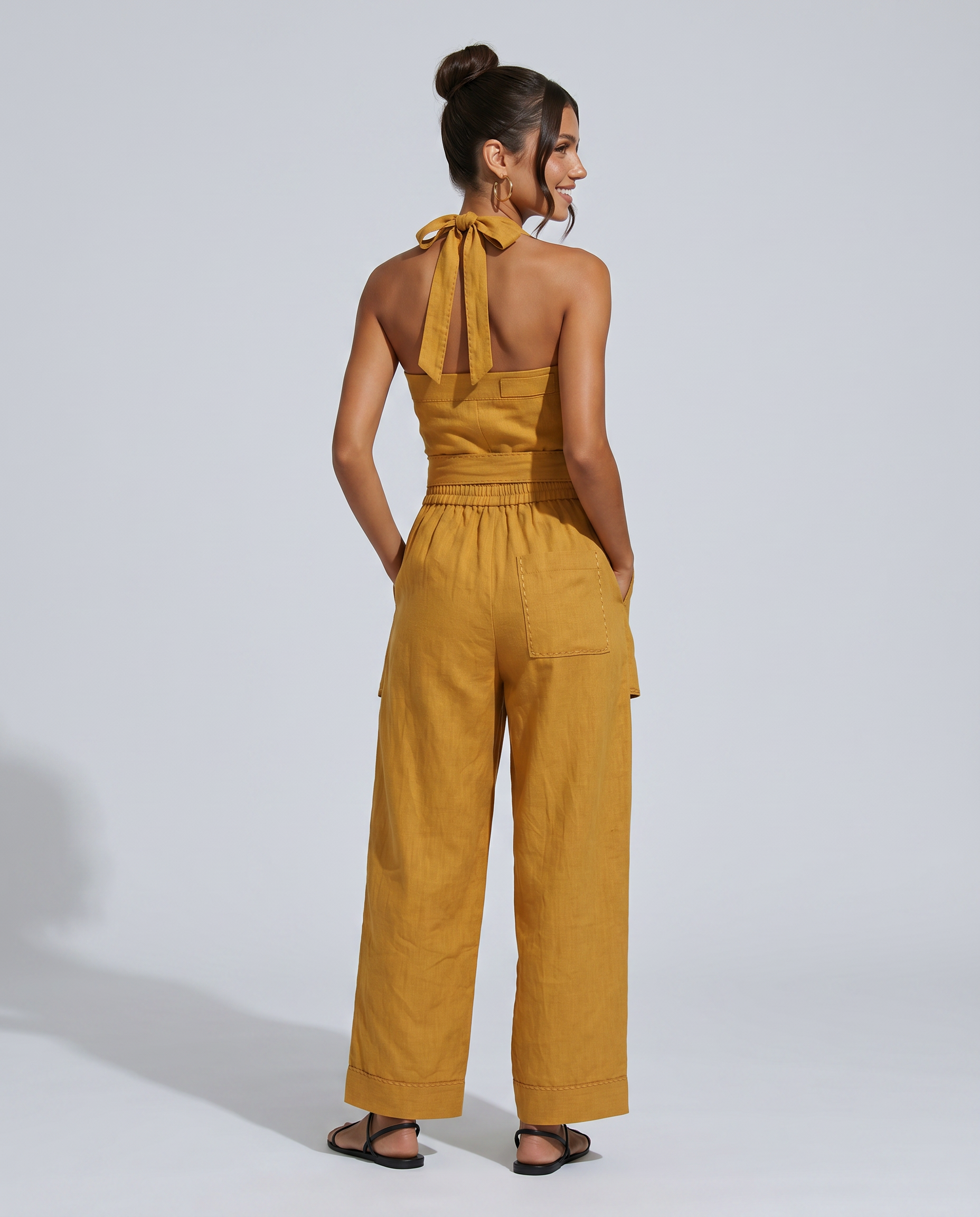 Mayra | Linen-Blend Jumpsuit with Crisscross Neckline