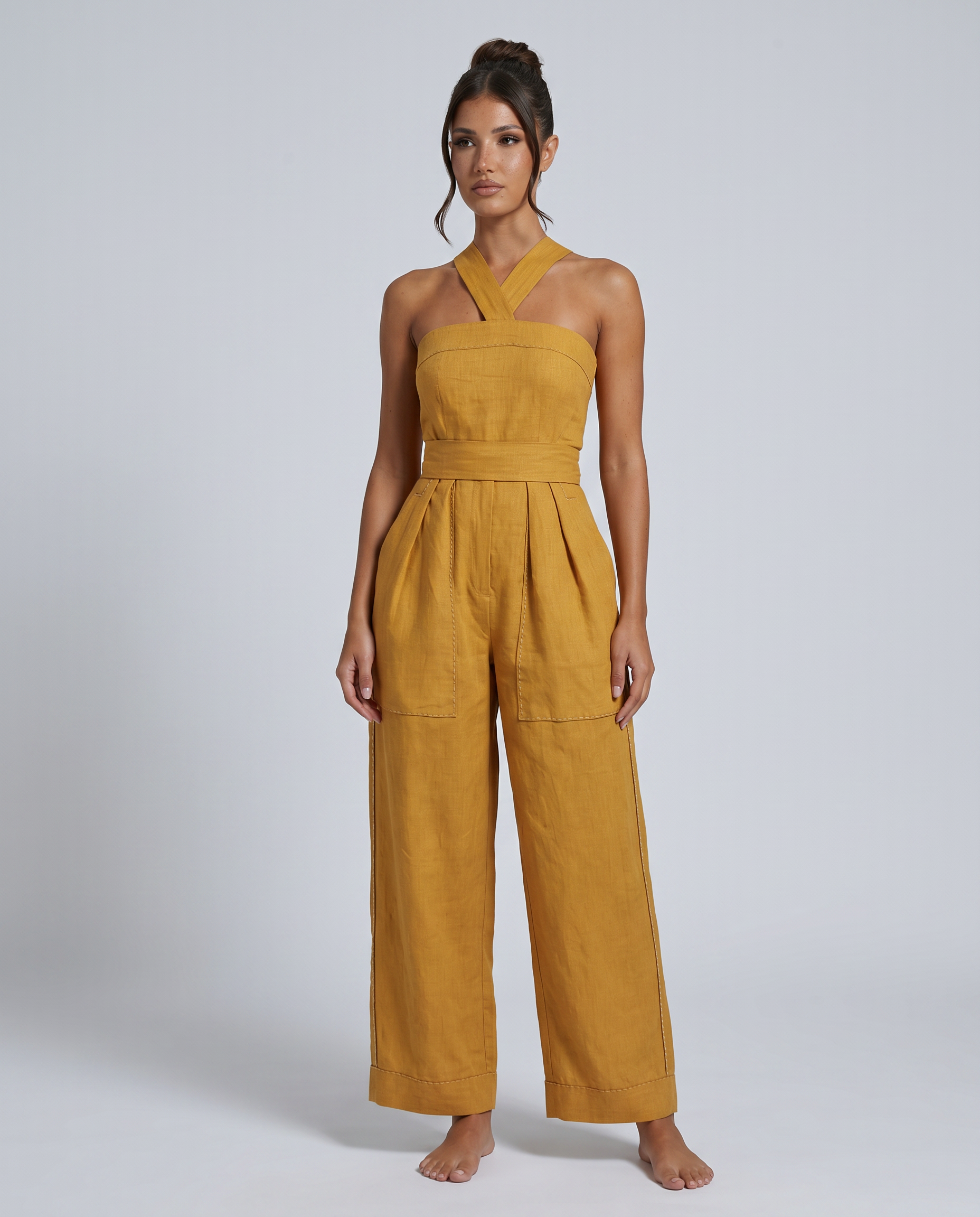 Mayra | Linen-Blend Jumpsuit with Crisscross Neckline
