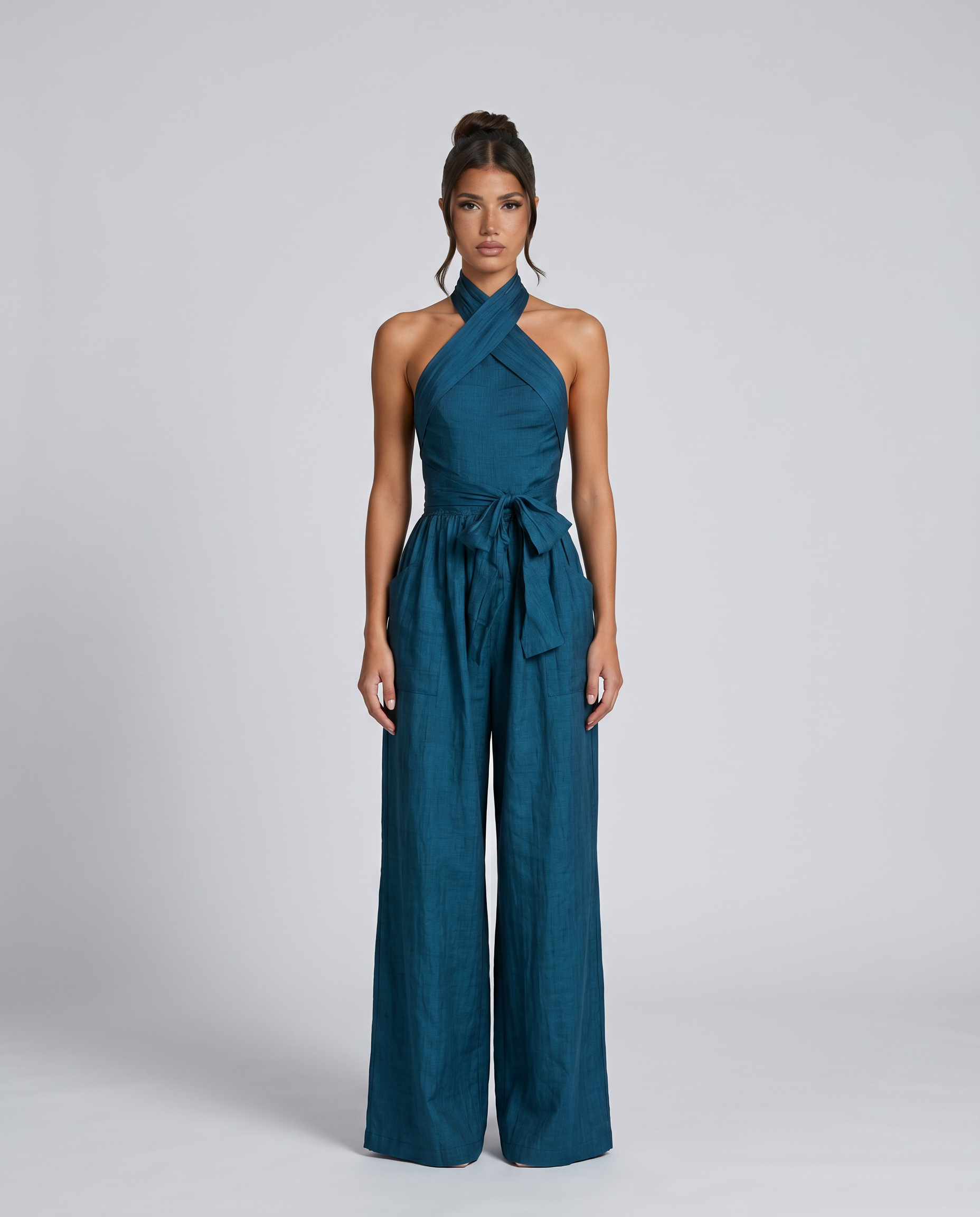 Hallie | Cross Halter Wide-Leg Jumpsuit