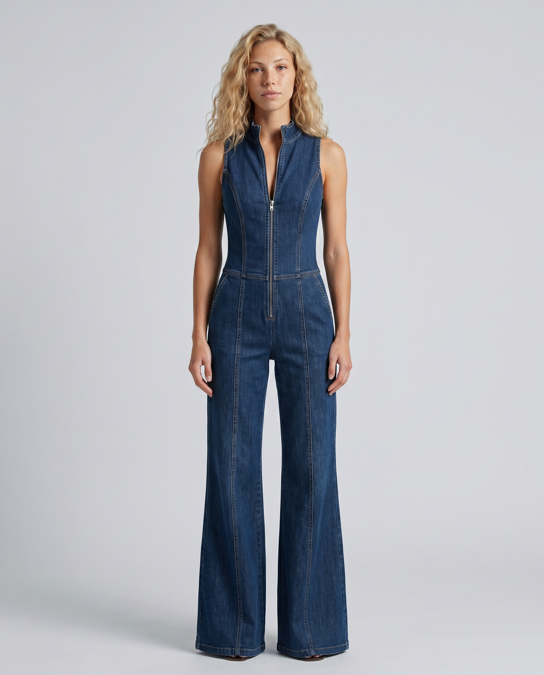 Dorthy | Sleeveless Denim Flared Jumpsuit