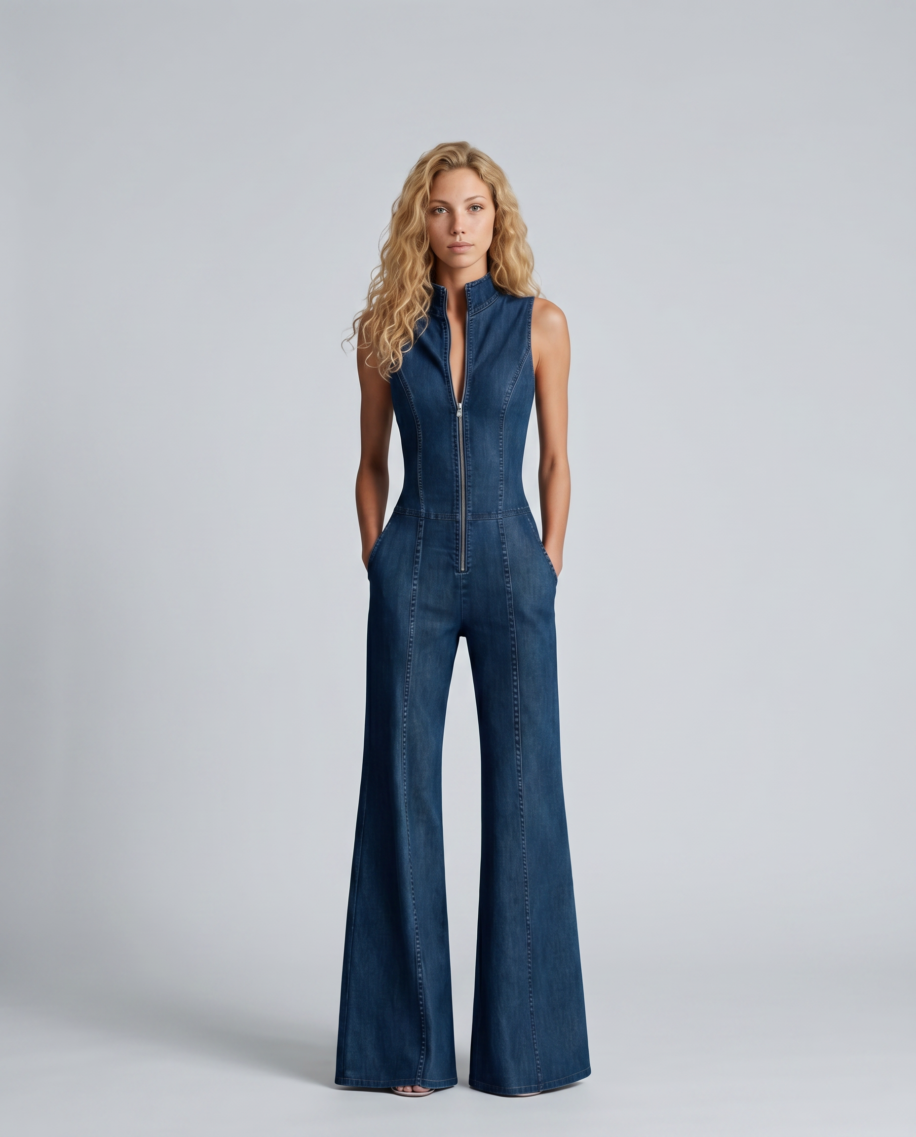 Dorthy | Sleeveless Denim Flared Jumpsuit