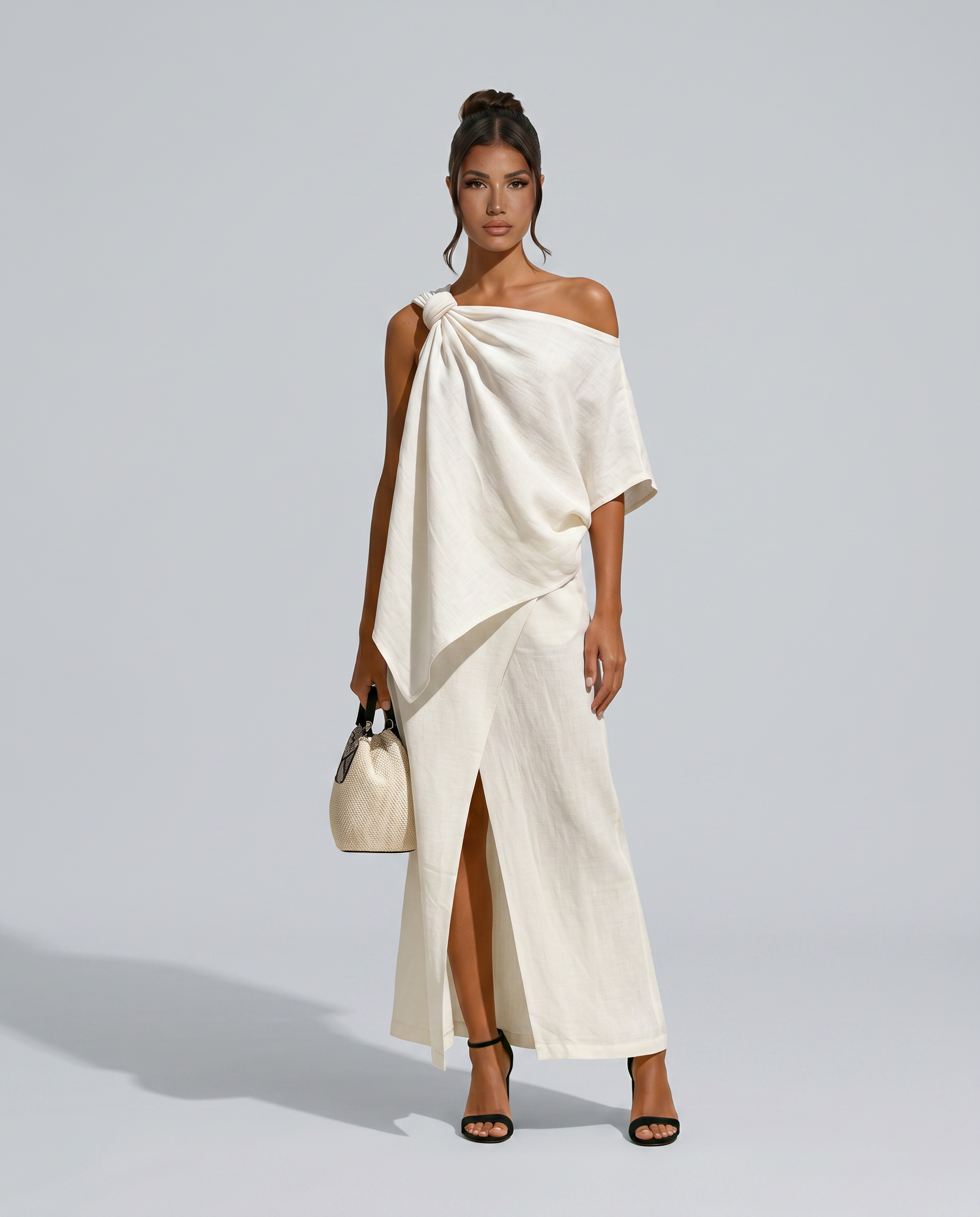 Amy | Textured Linen-Blend Asymmetric Skirt