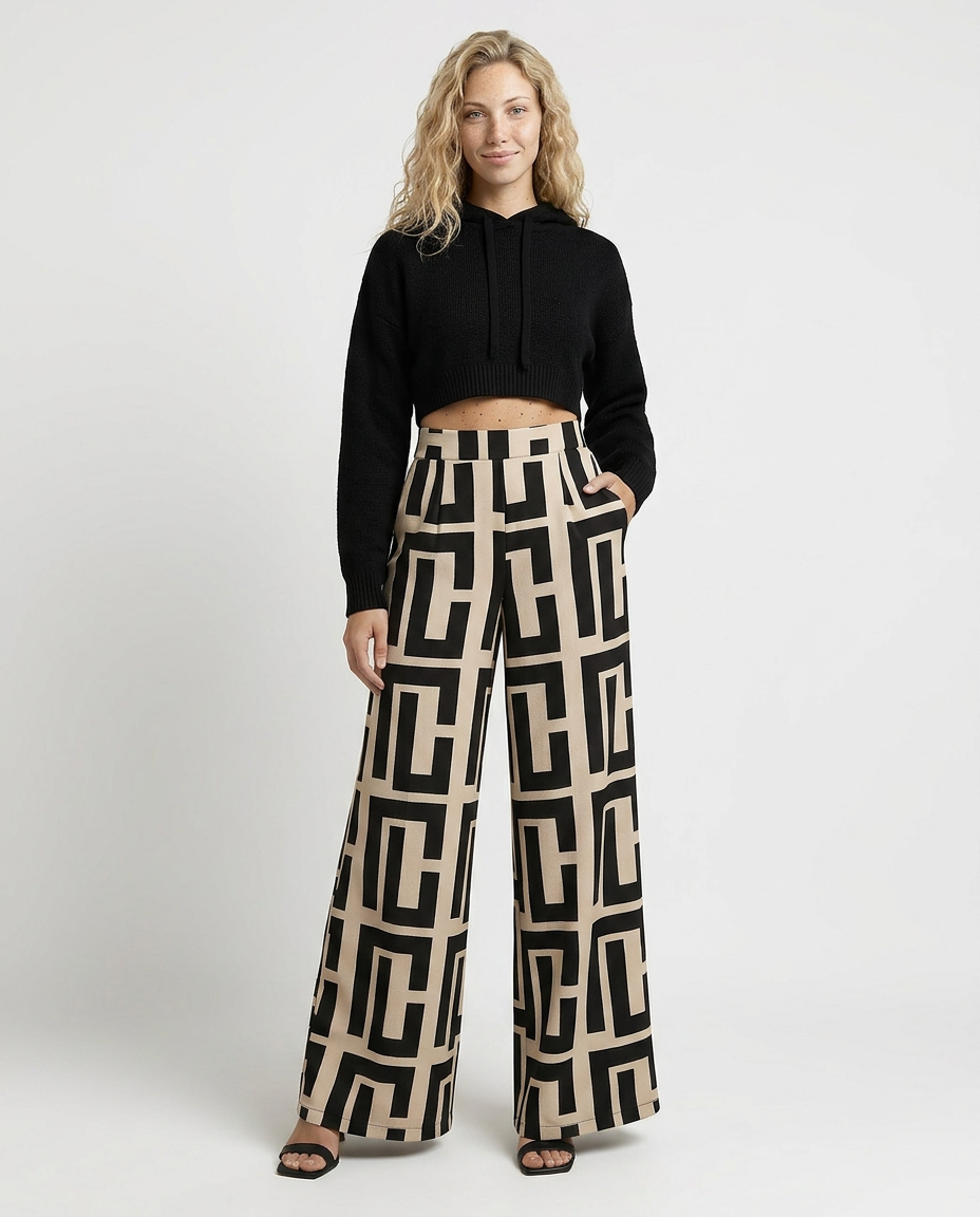 Leta | Palazzo Trousers with Graphic Print