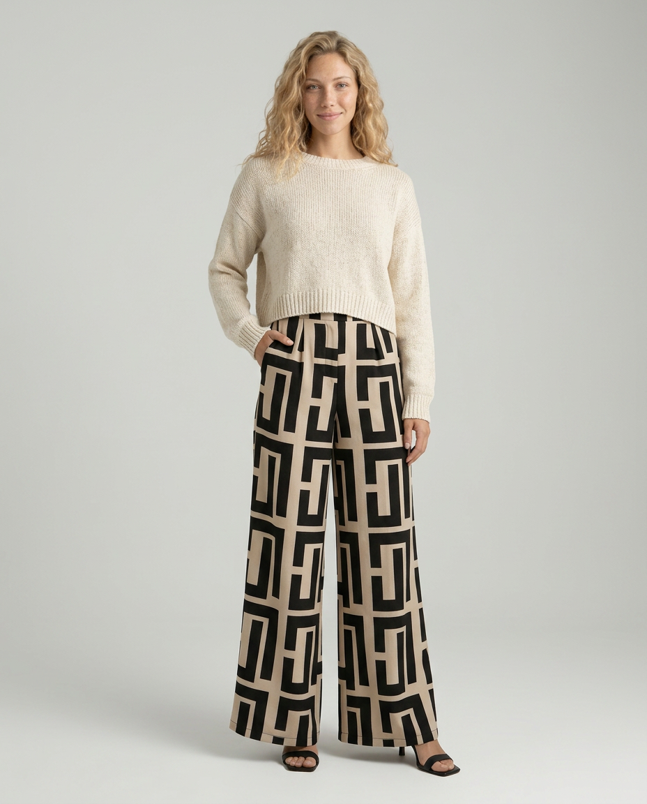 Leta | Palazzo Trousers with Graphic Print
