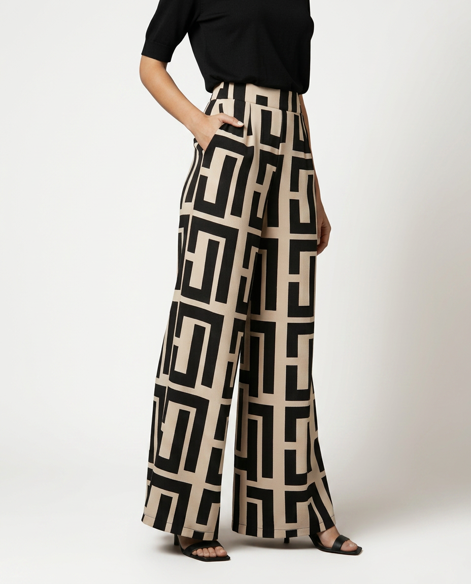 Leta | Palazzo Trousers with Graphic Print