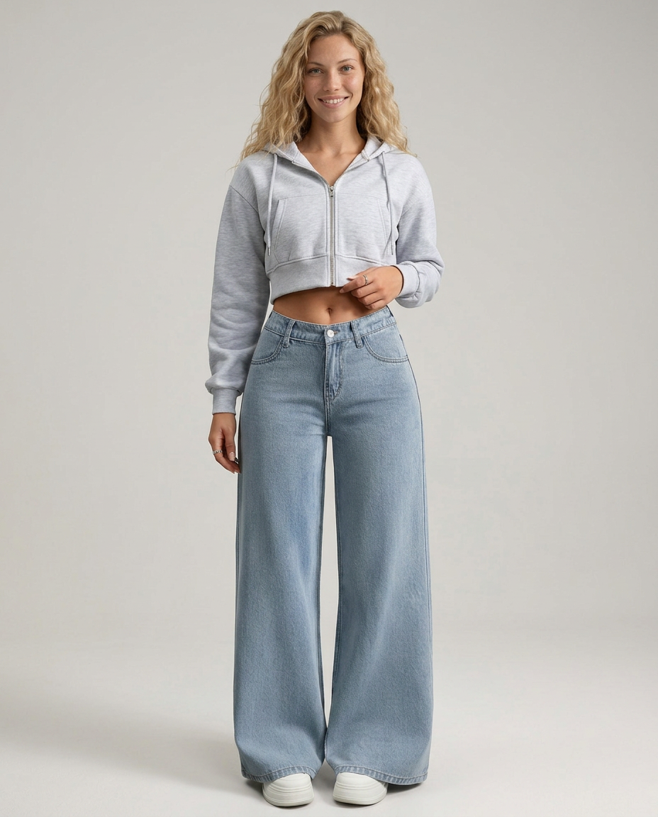 Tia | Wide-Leg Trousers with Button Fly