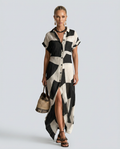 Jami | Geometric Print Maxi Shirt Dress with Lapel Collar