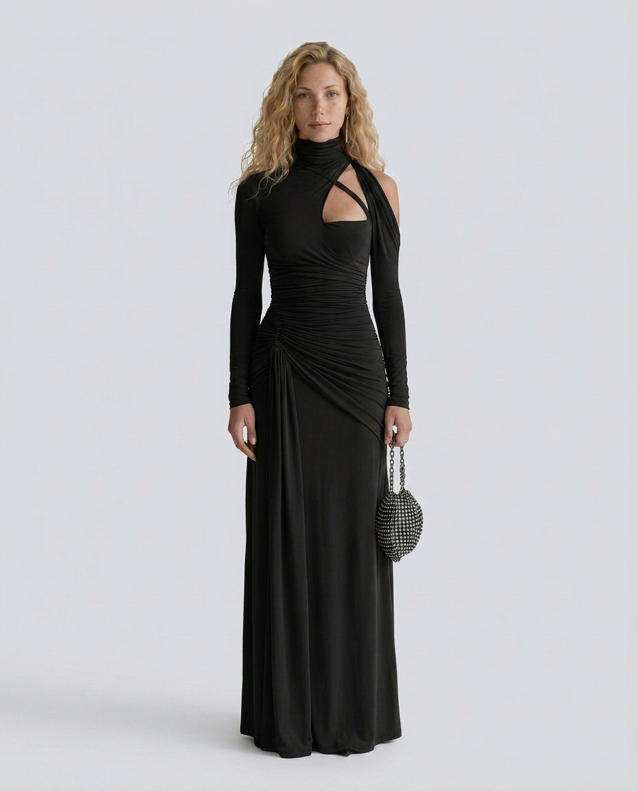 Queen | Ruched Maxi Dress with Cut-Out Detail