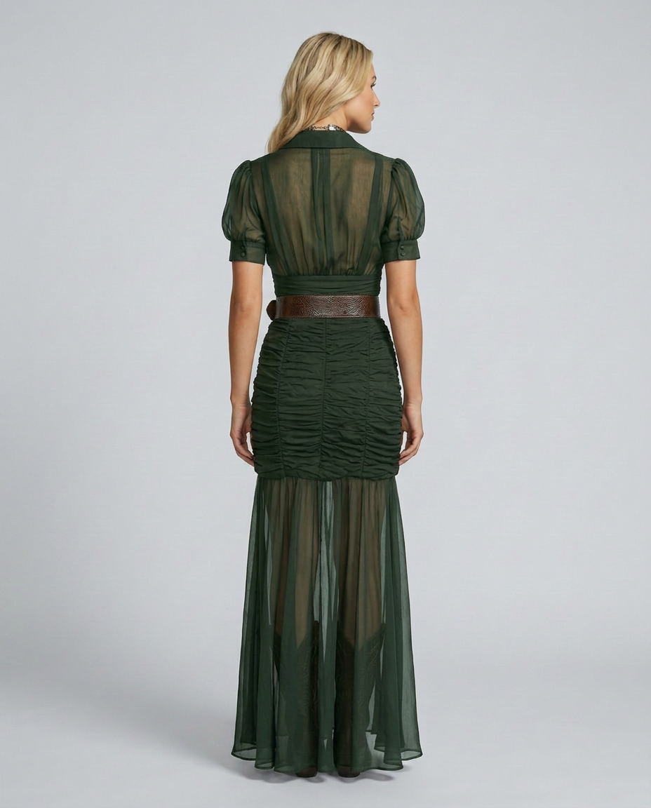 Flora | Pleated Maxi Dress with Lapel Collar