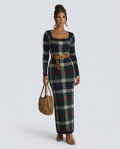 Jerry | Check Knit Maxi Dress with Belted Waist