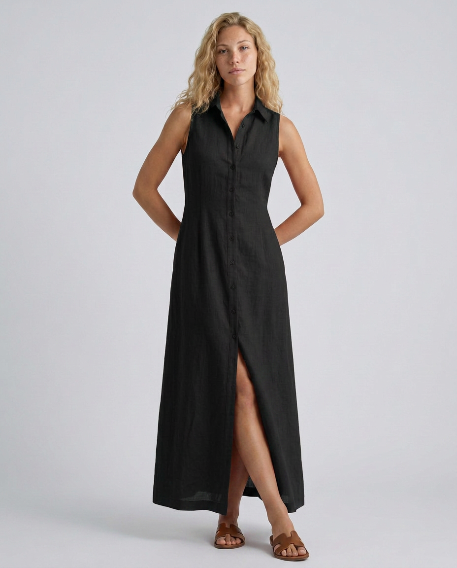 Alexis | Linen-Blend Sleeveless Maxi Shirt Dress