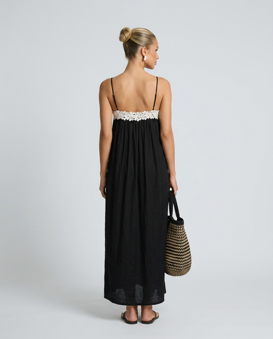 Jodie | Linen-Blend Maxi Dress with Lace Trim