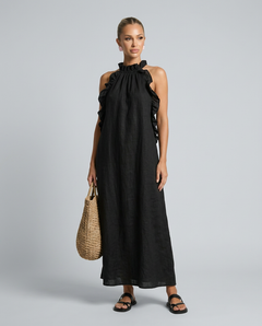 Lina | Linen-Blend Maxi Dress with Ruffle Details