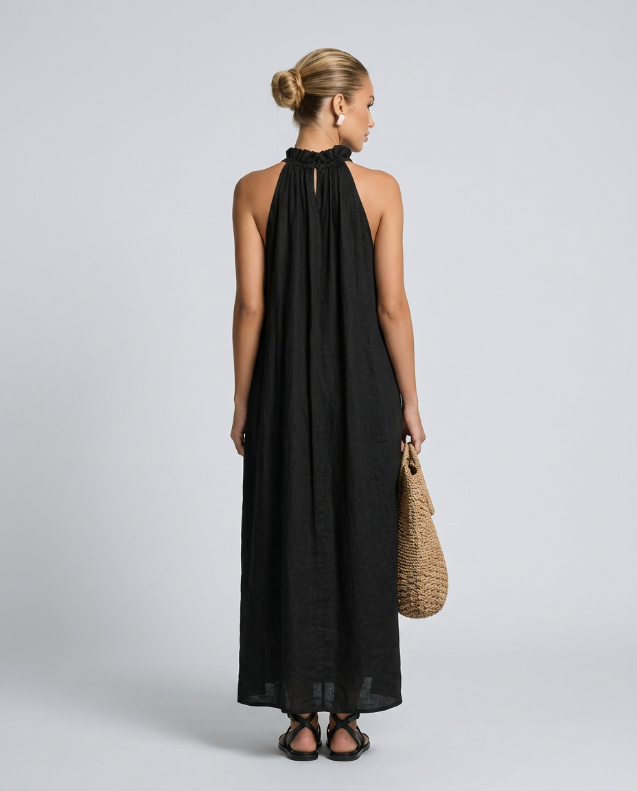 Lina | Linen-Blend Maxi Dress with Ruffle Details