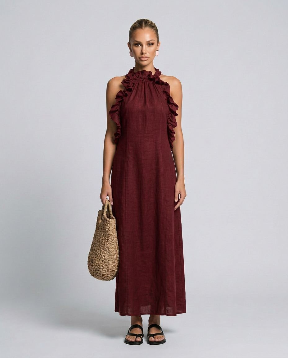 Lina | Linen-Blend Maxi Dress with Ruffle Details