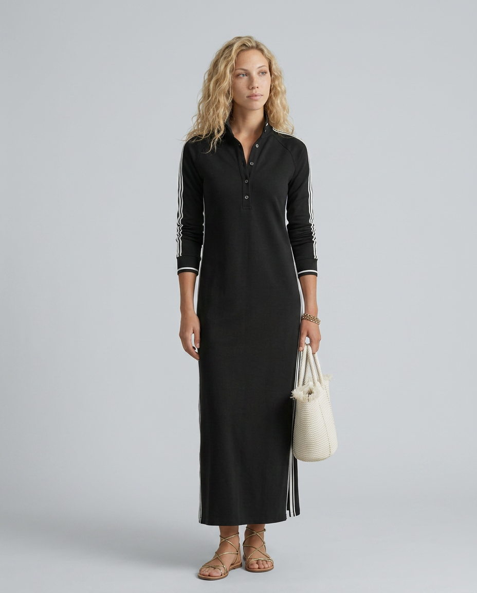 Sallie | Button-Down Maxi Dress with Contrast Trim