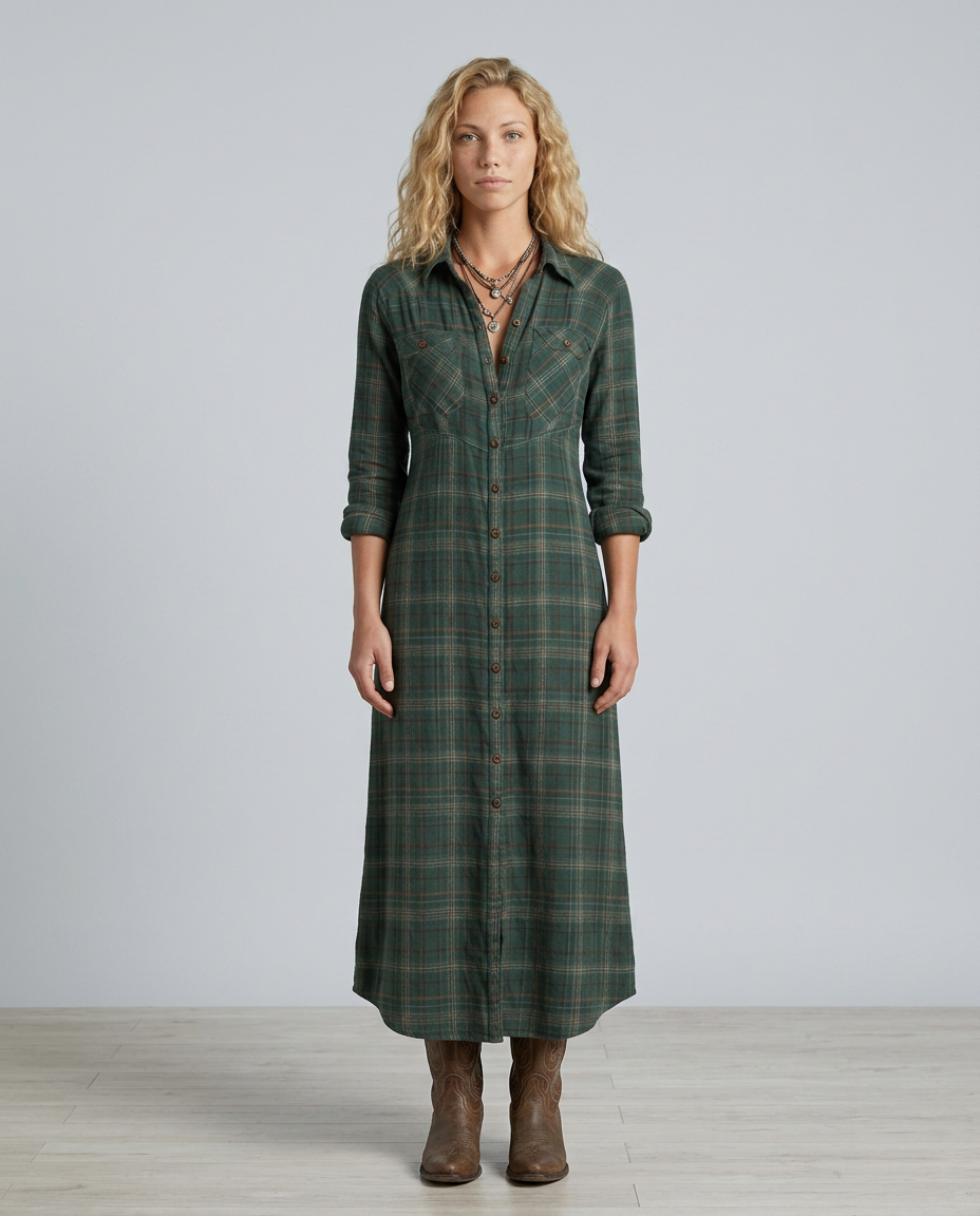 Marta | Plaid Shirt Maxi Dress with Button Front