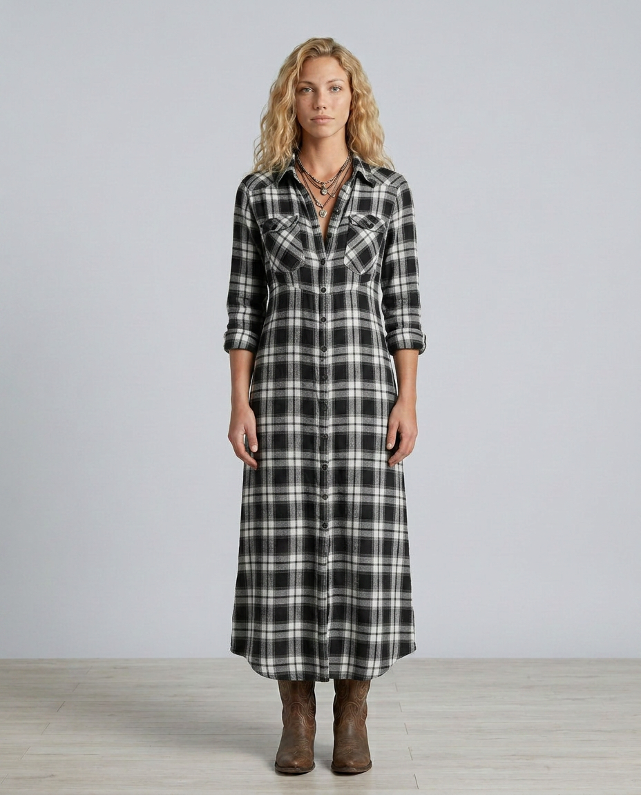 Marta | Plaid Shirt Maxi Dress with Button Front