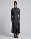 Virgie | Asymmetrical Draped Maxi Dress with Turtleneck