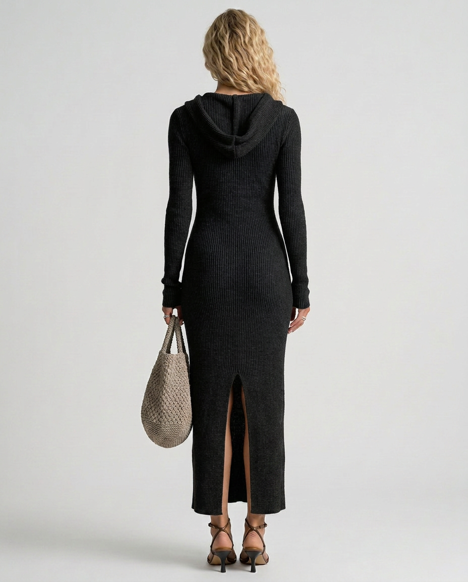 Lupe | Slim-Fit Knitted Maxi Dress with Hood