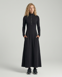 Enid | Zip Neck Maxi Dress with Half-High Collar