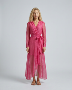 Pearl | Rose Pink Chiffon V-Neck Tie-Waist Maxi