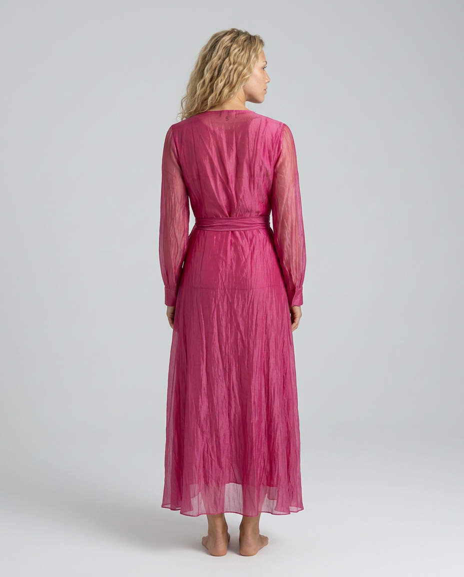 Pearl | Rose Pink Chiffon V-Neck Tie-Waist Maxi