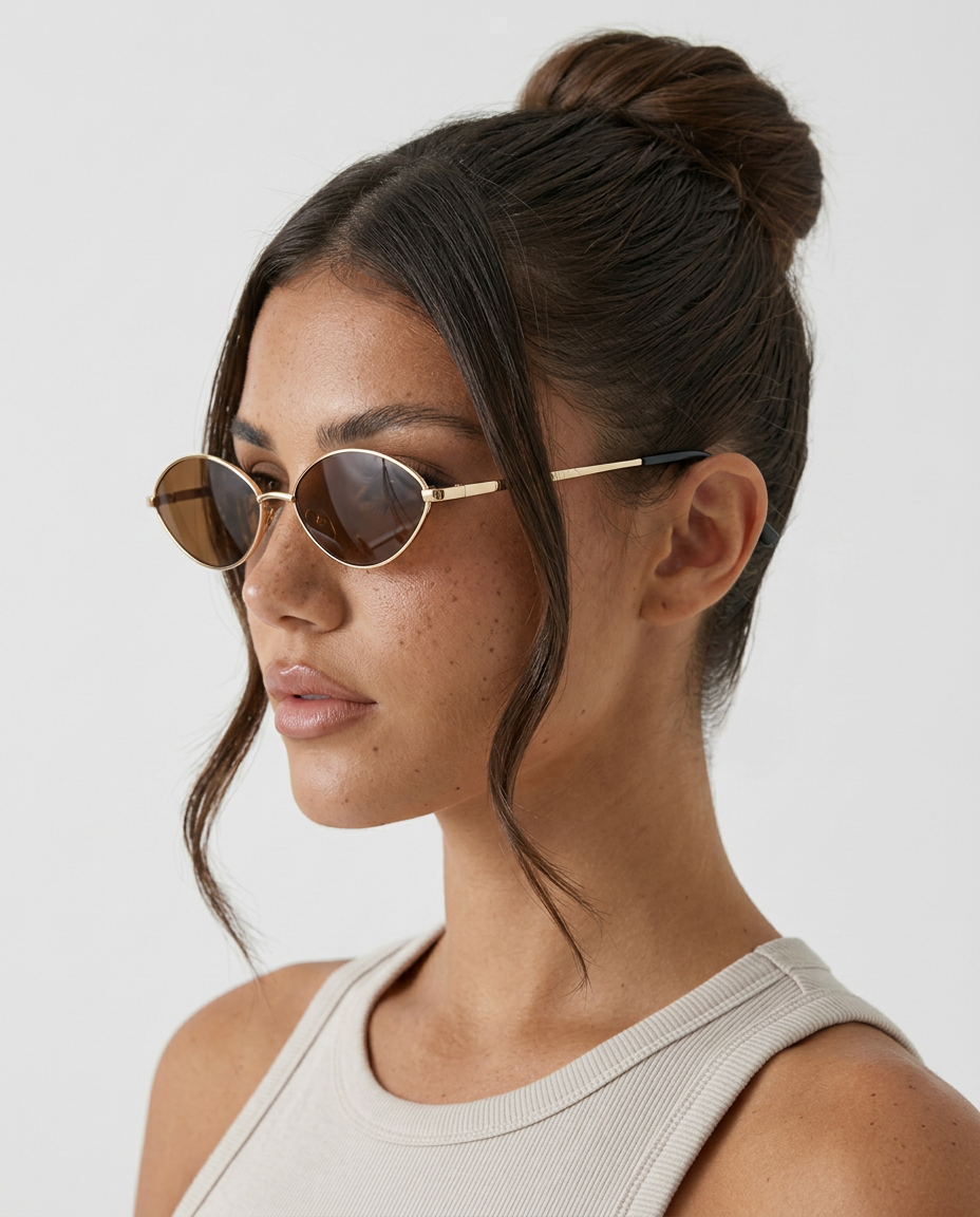 Aline | Oval Metal Frame Sunglasses with Tinted Lenses