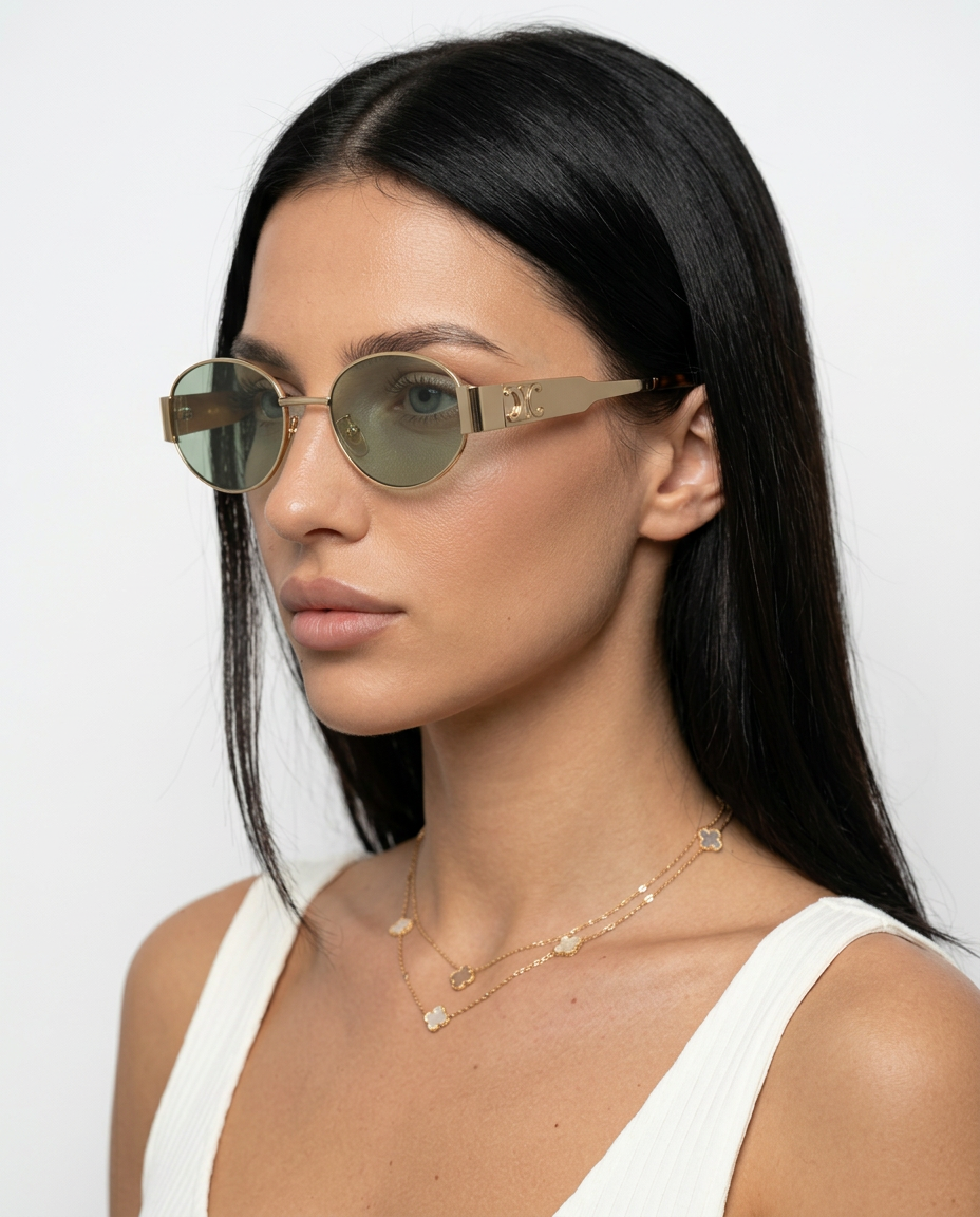 Isya | Small Oval Sunglasses with Metal Frame Detail