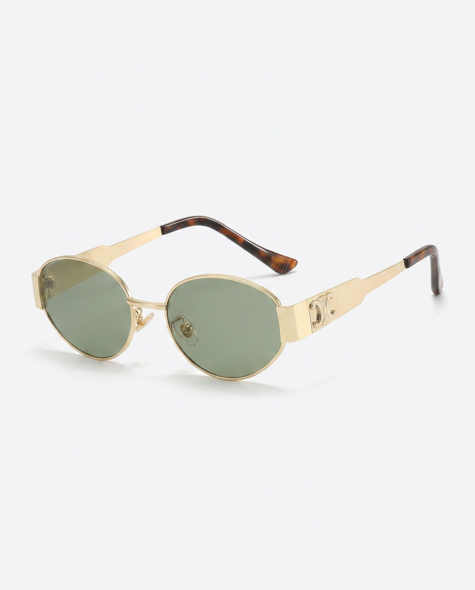 Isya | Small Oval Sunglasses with Metal Frame Detail