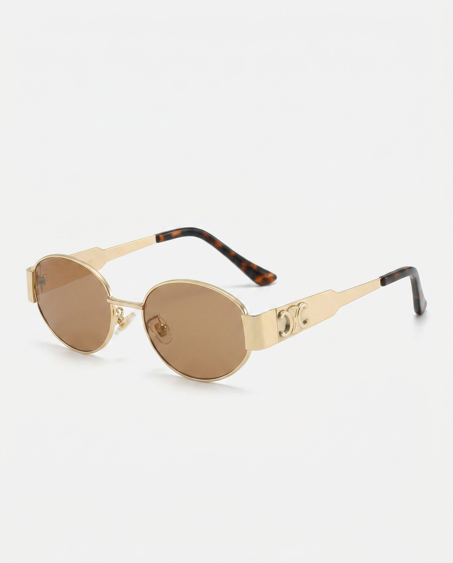 Isya | Small Oval Sunglasses with Metal Frame Detail