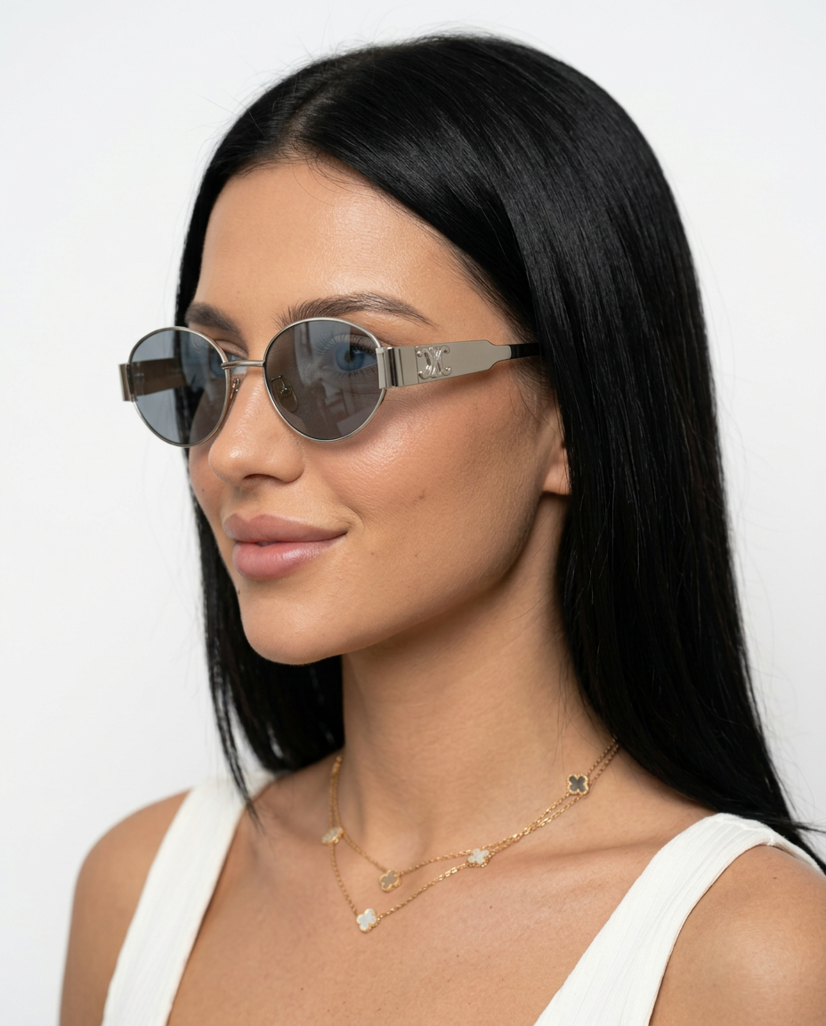 Isya | Small Oval Sunglasses with Metal Frame Detail