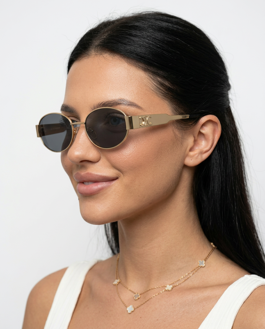 Isya | Small Oval Sunglasses with Metal Frame Detail