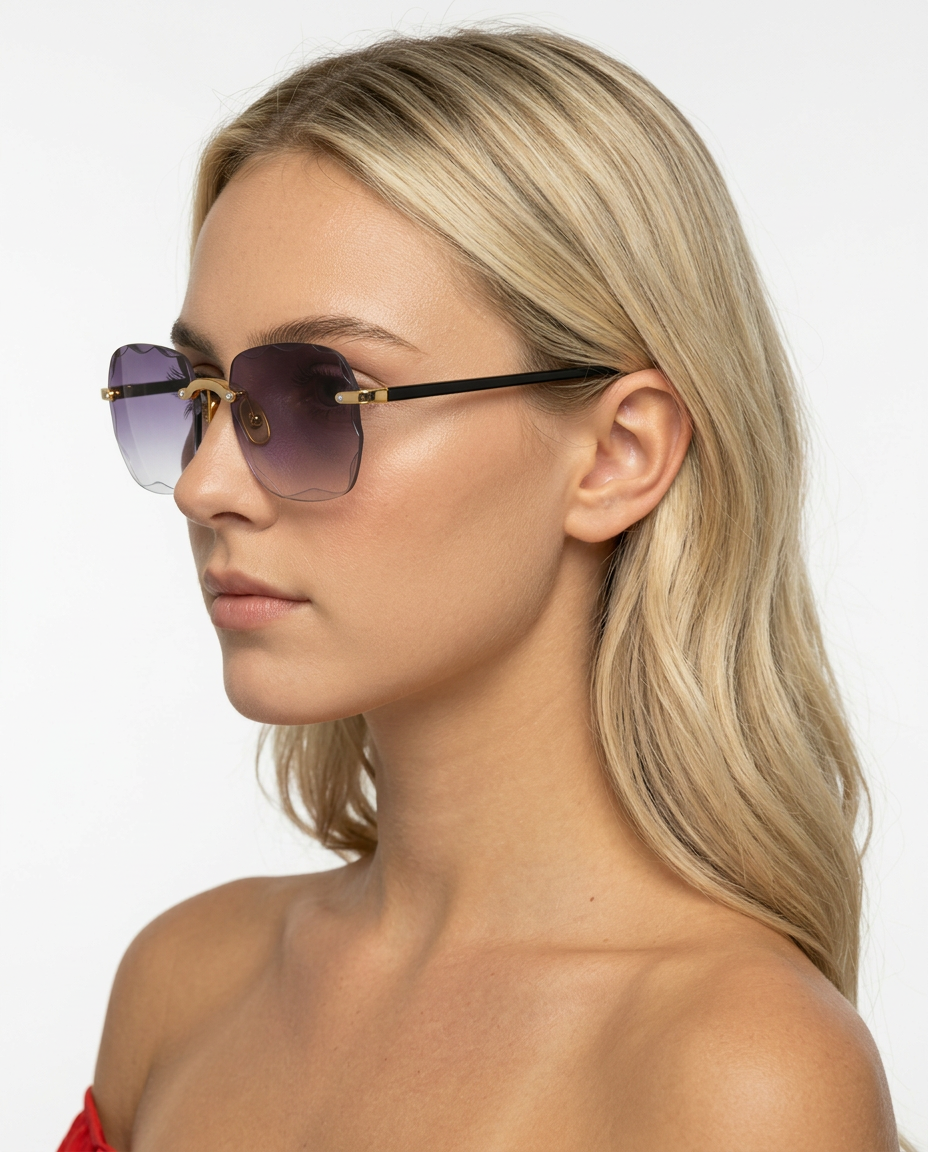 Joann | Rimless Sunglasses with Scalloped Gradient Lenses
