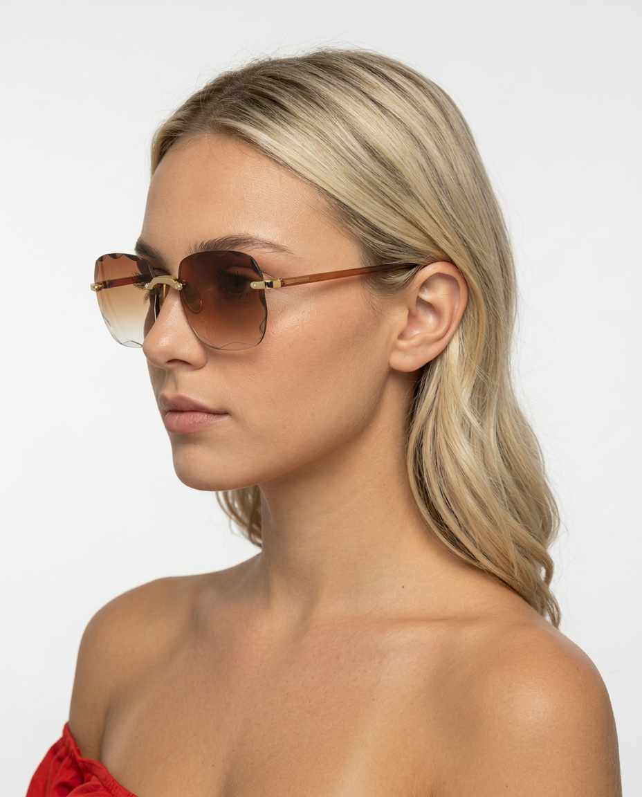 Joann | Rimless Sunglasses with Scalloped Gradient Lenses