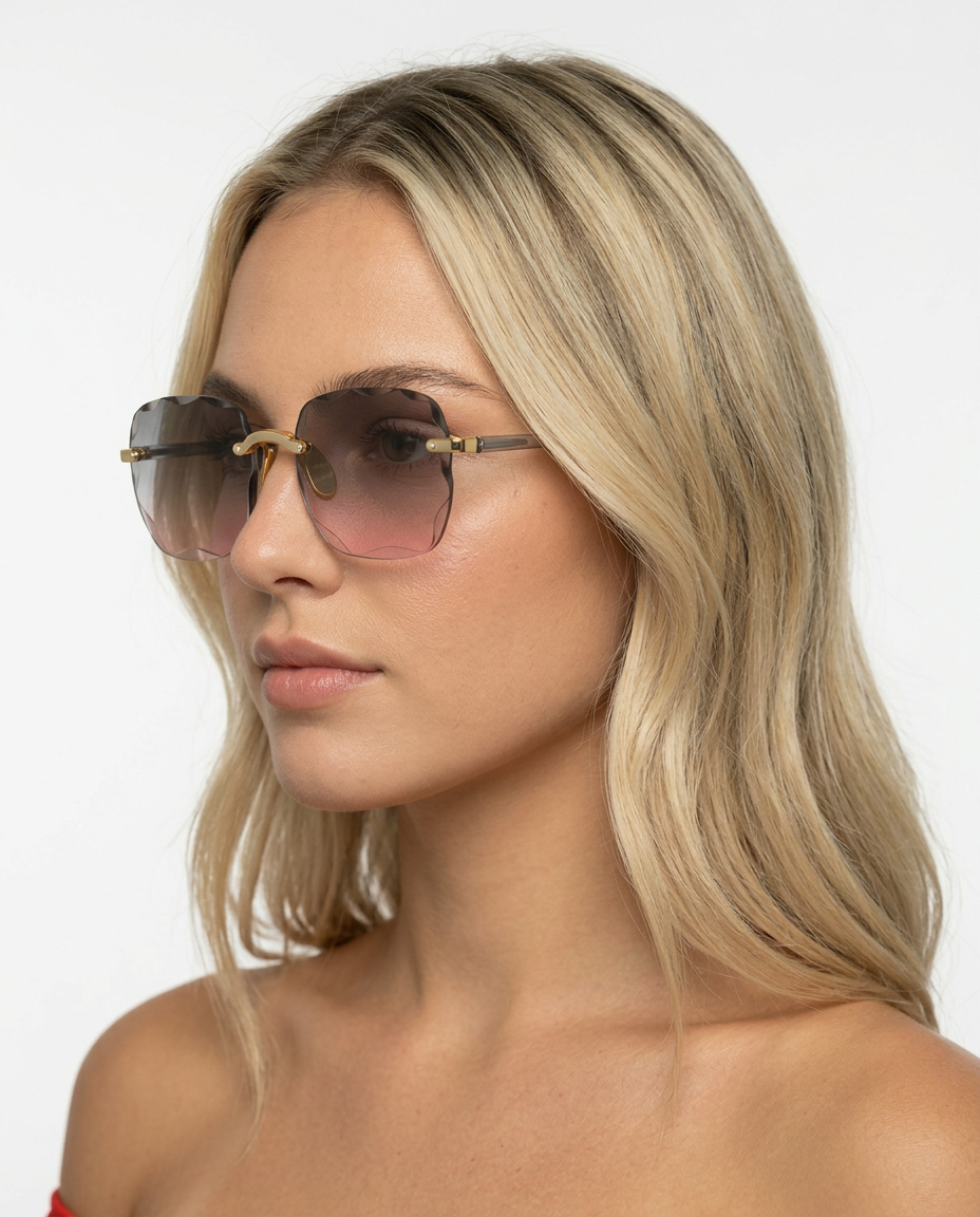 Joann | Rimless Sunglasses with Scalloped Gradient Lenses