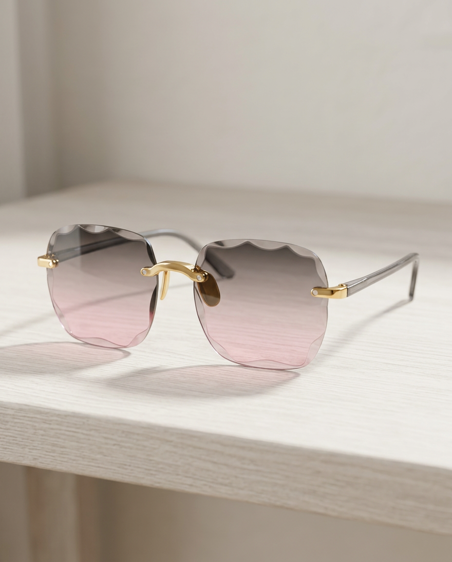 Joann | Rimless Sunglasses with Scalloped Gradient Lenses