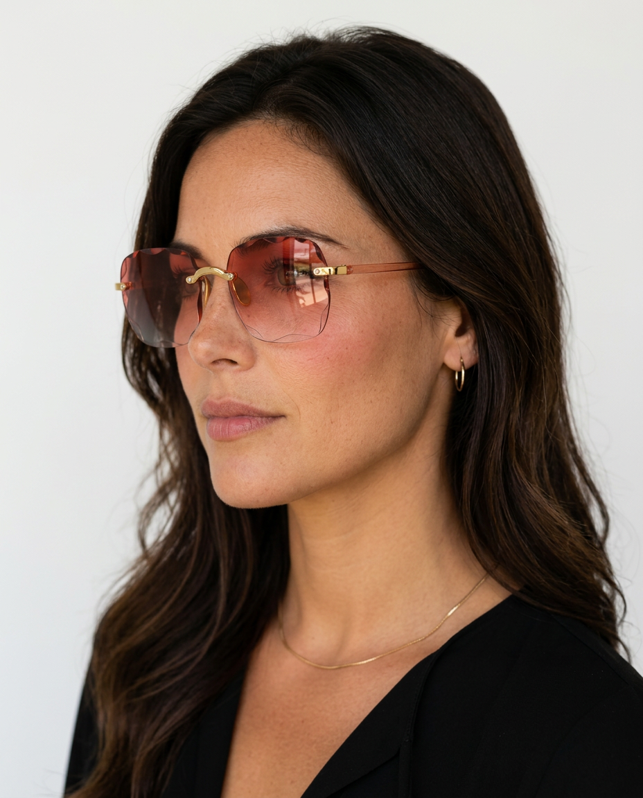 Joann | Rimless Sunglasses with Scalloped Gradient Lenses