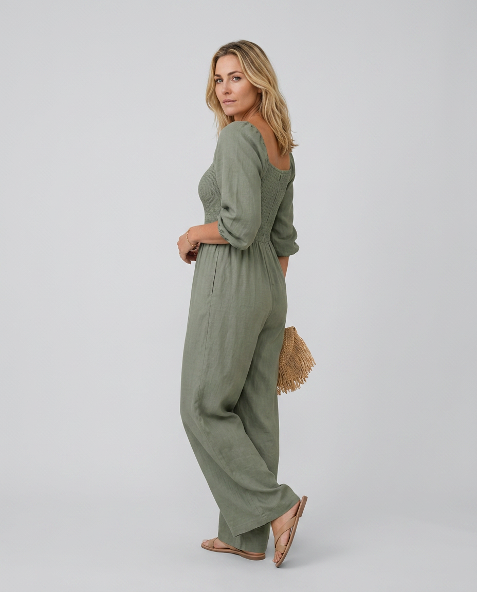 Antonia | Wide-Leg Jumpsuit with Smocked Bodice